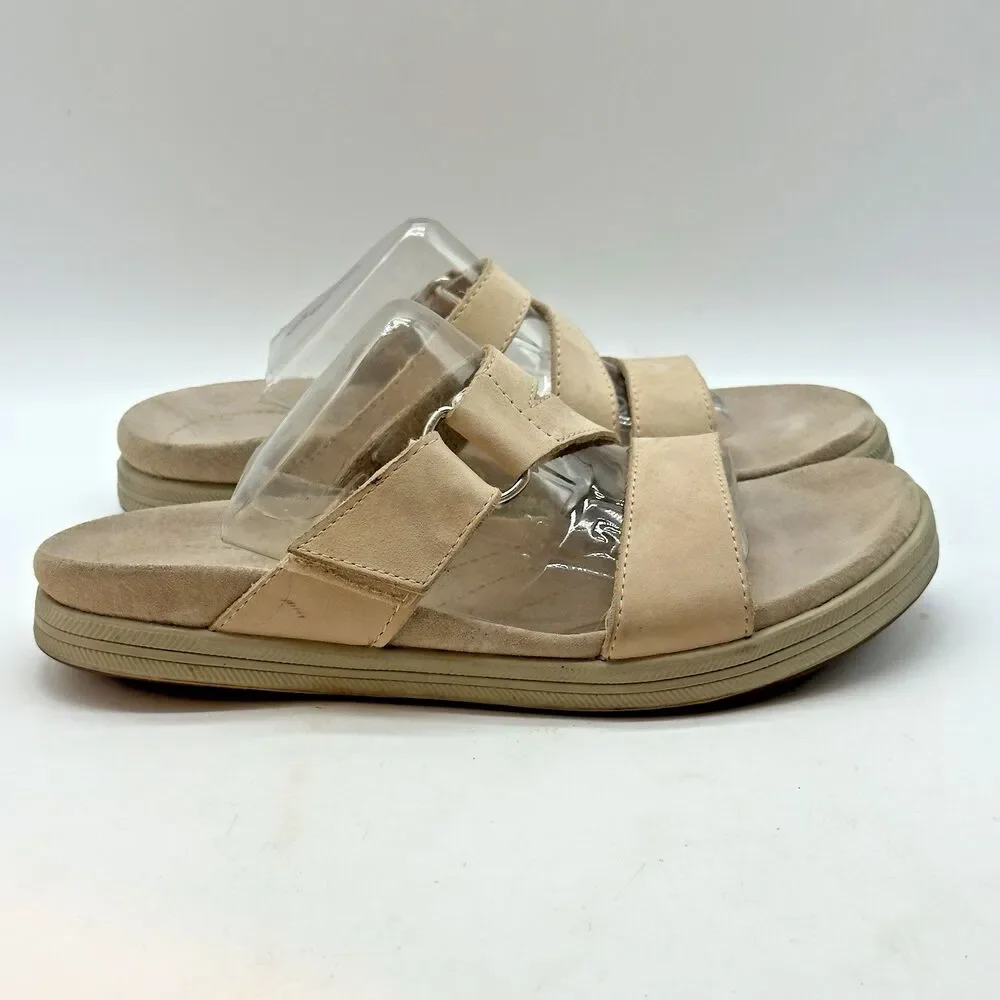 BASS Pier Nubuck Leather Sandals Women's 7M Bone Hook & Loop Comfort Slides